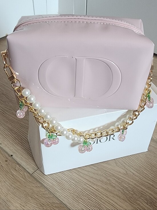 Dior Handbags - Dior Light Pink Patent CD logo Zip Pouch Clutch Bag With Pearl Gold Chain Strap